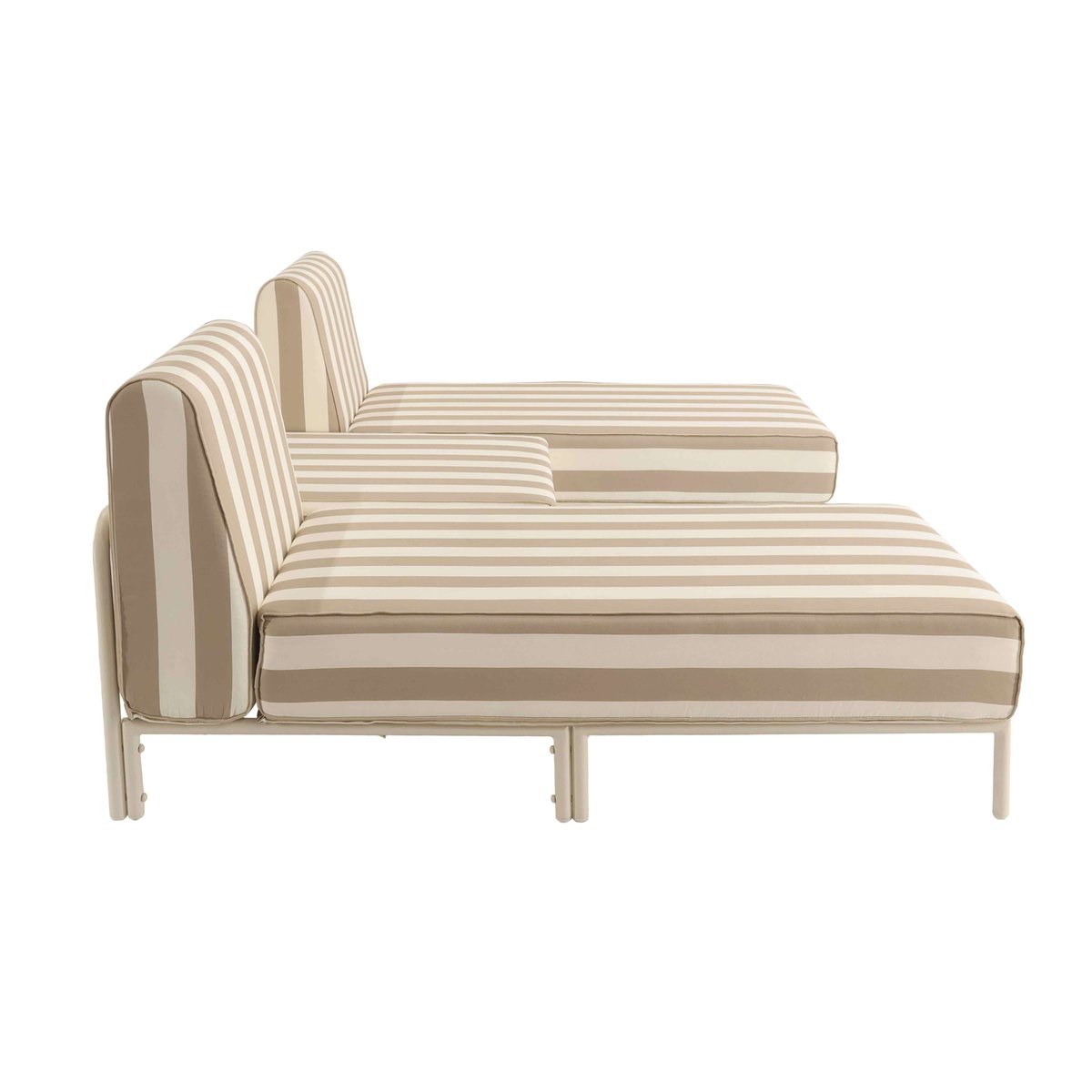 Salon de jardin modulable rayé 3 places avec 2 méridiennes et 1 pouf, PATIO beige, OVIALA