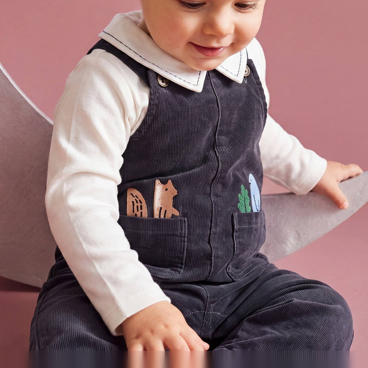 Salopette en coton pierre bleue, BOUT'CHOU