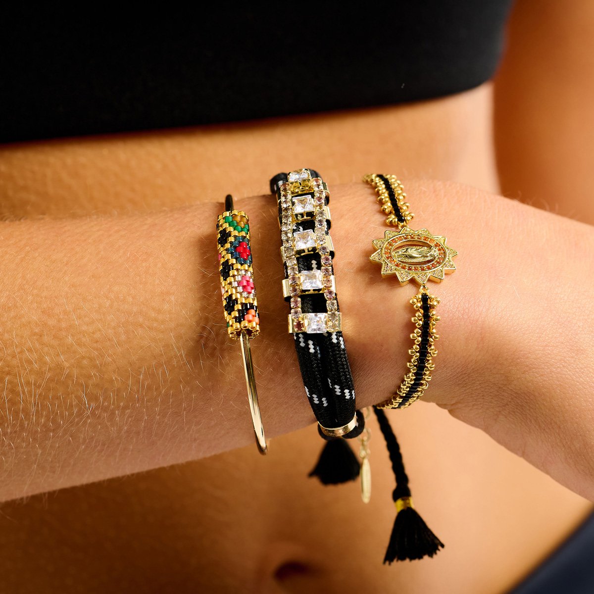 Bracelet réglable coloré IAGO noir, HIPANEMA
