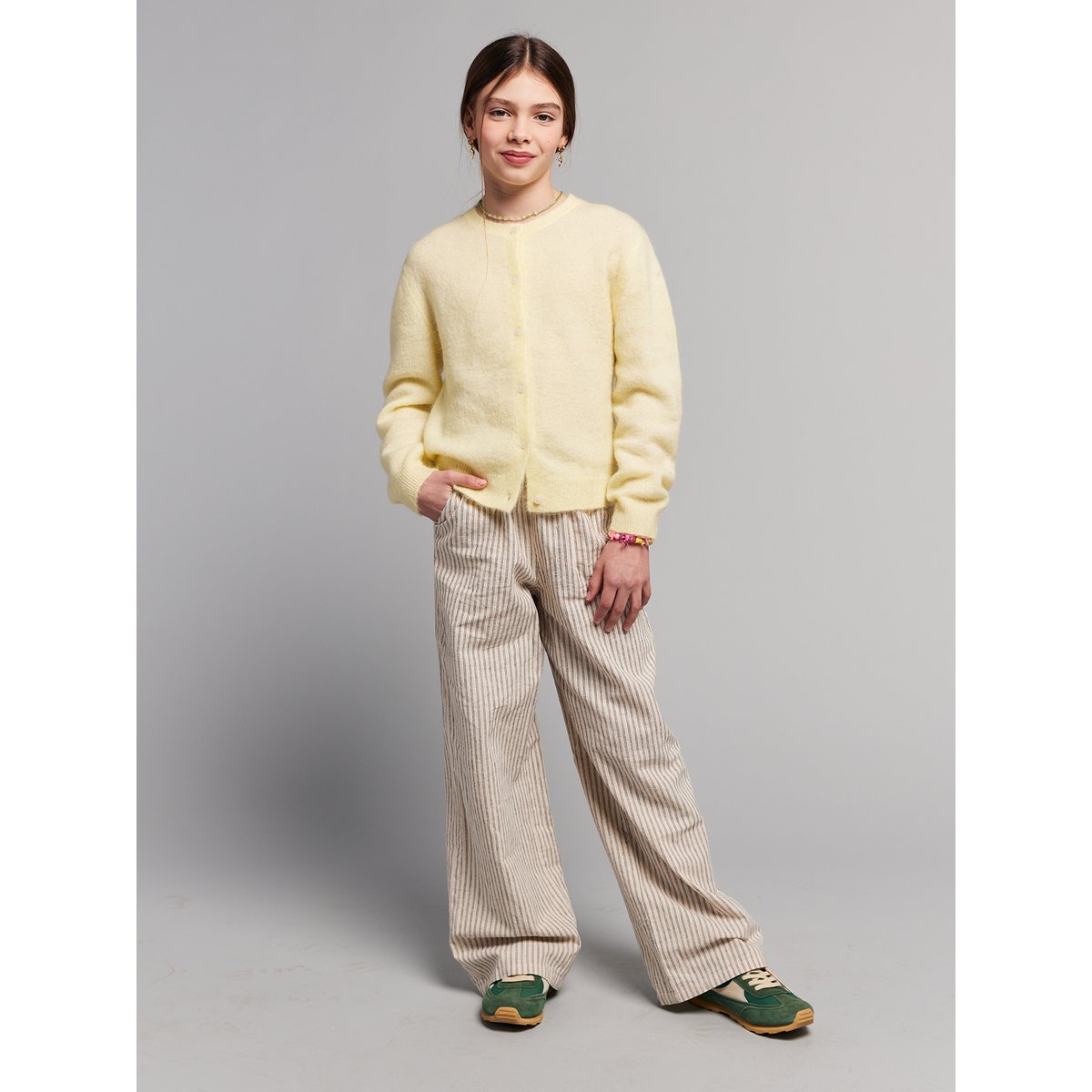 Pantalon large fluide rayé beige, JONEN
