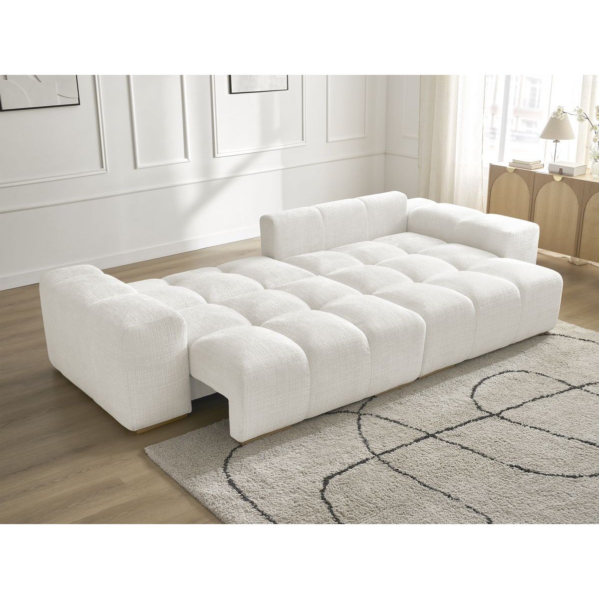 Canapé d'angle convertible 4 places en tissu texturé, ANAKIN blanc, BOBOCHIC