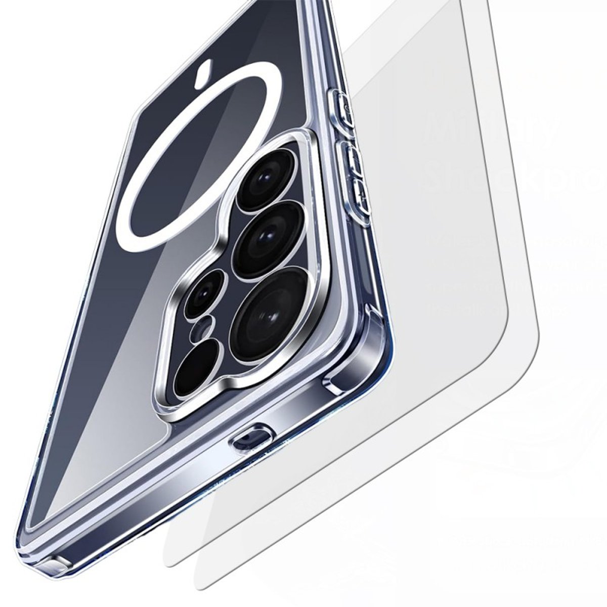 Coque Anti-choc Magnétique compatible Magsafe pour Galaxy S25 Ultra Transparente + 2 vitres transparent, EVETANE