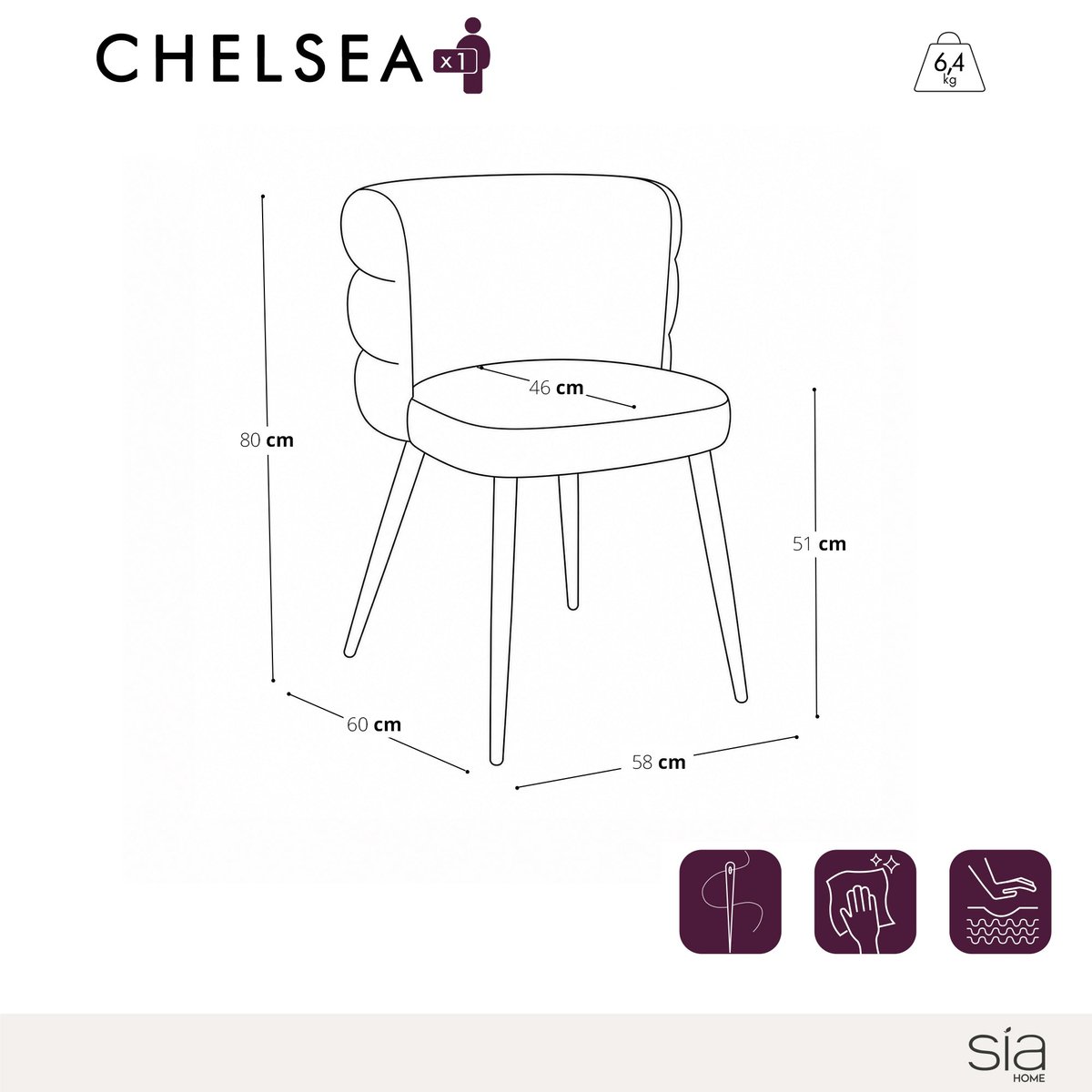 Lot de 2 chaises en velours texturé CHELSEA crème, SIA HOME