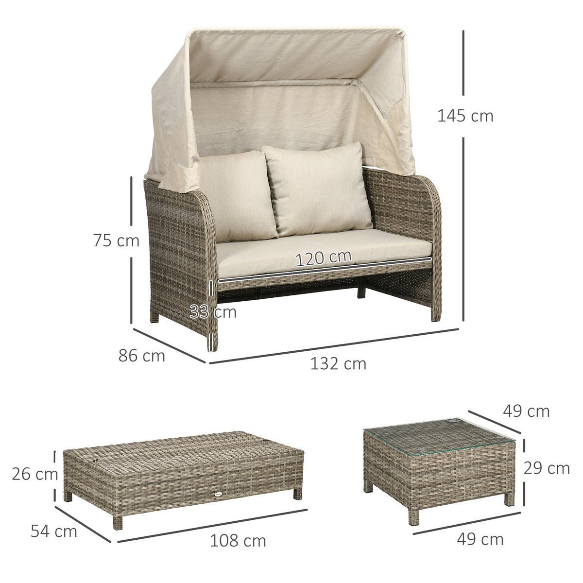 Canapé modulaire Résine tressée en PE Kaki kaki, OUTSUNNY