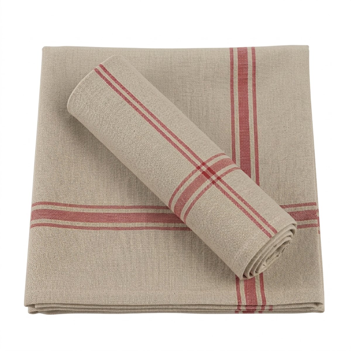 Lot de 2 torchons de cuisine pur Lin NORMANDIE rouge, LINANDELLE
