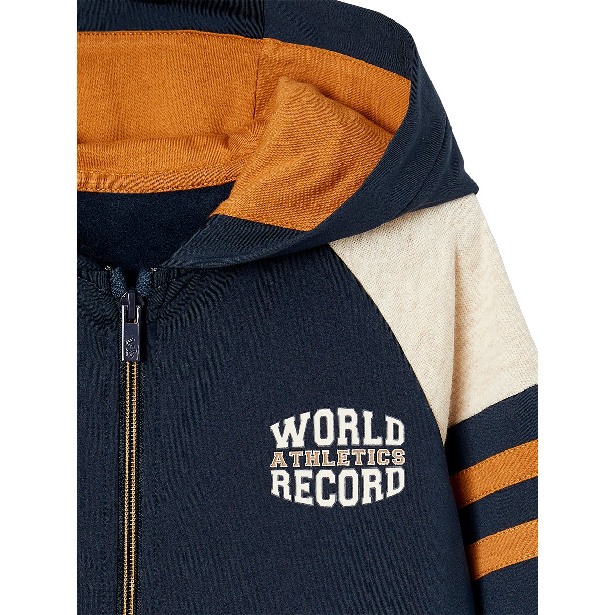 Sweat zippé à capuche sport manches raglan noix de pécan, VERTBAUDET