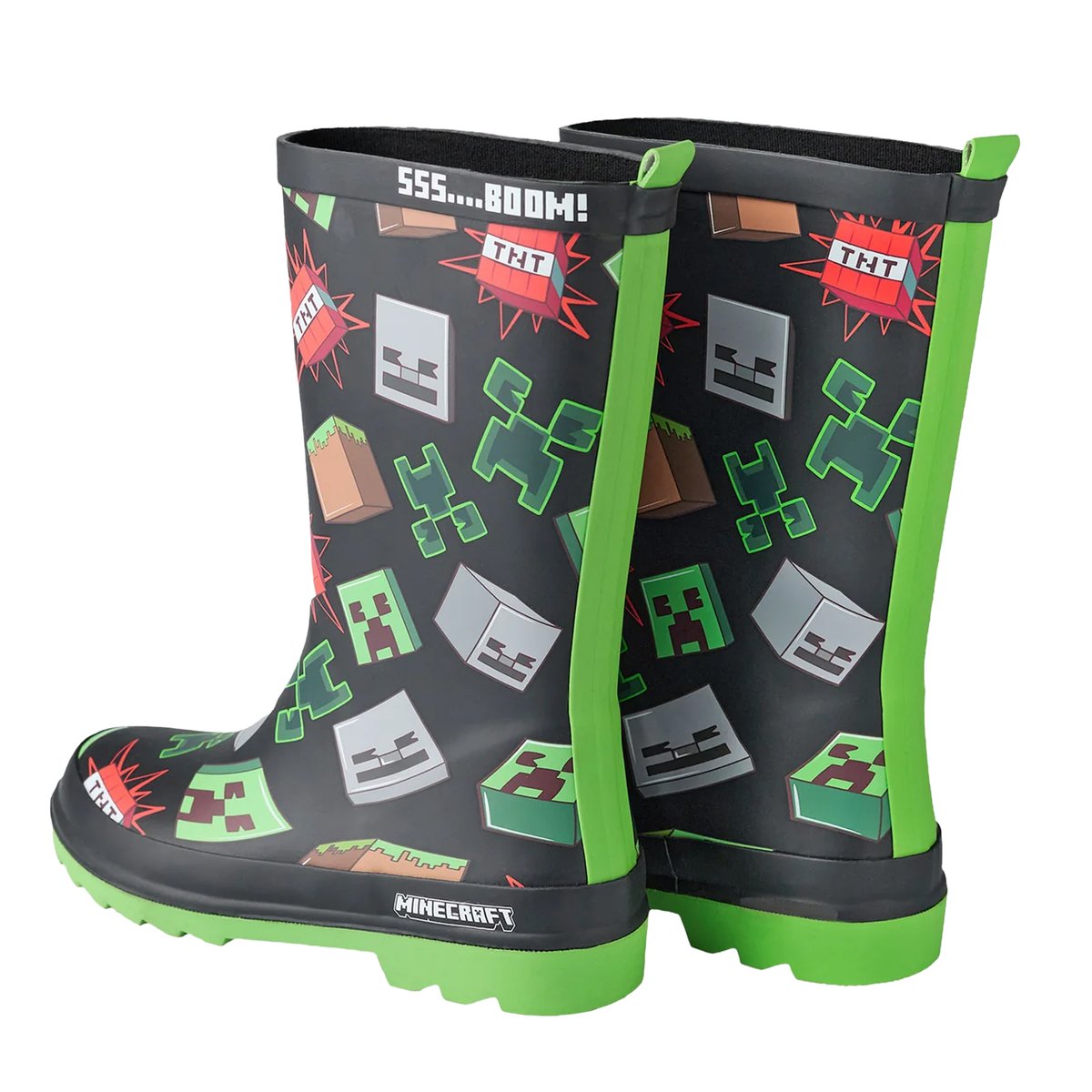 Bottes de pluie motif/style icônes noir / vert, MINECRAFT