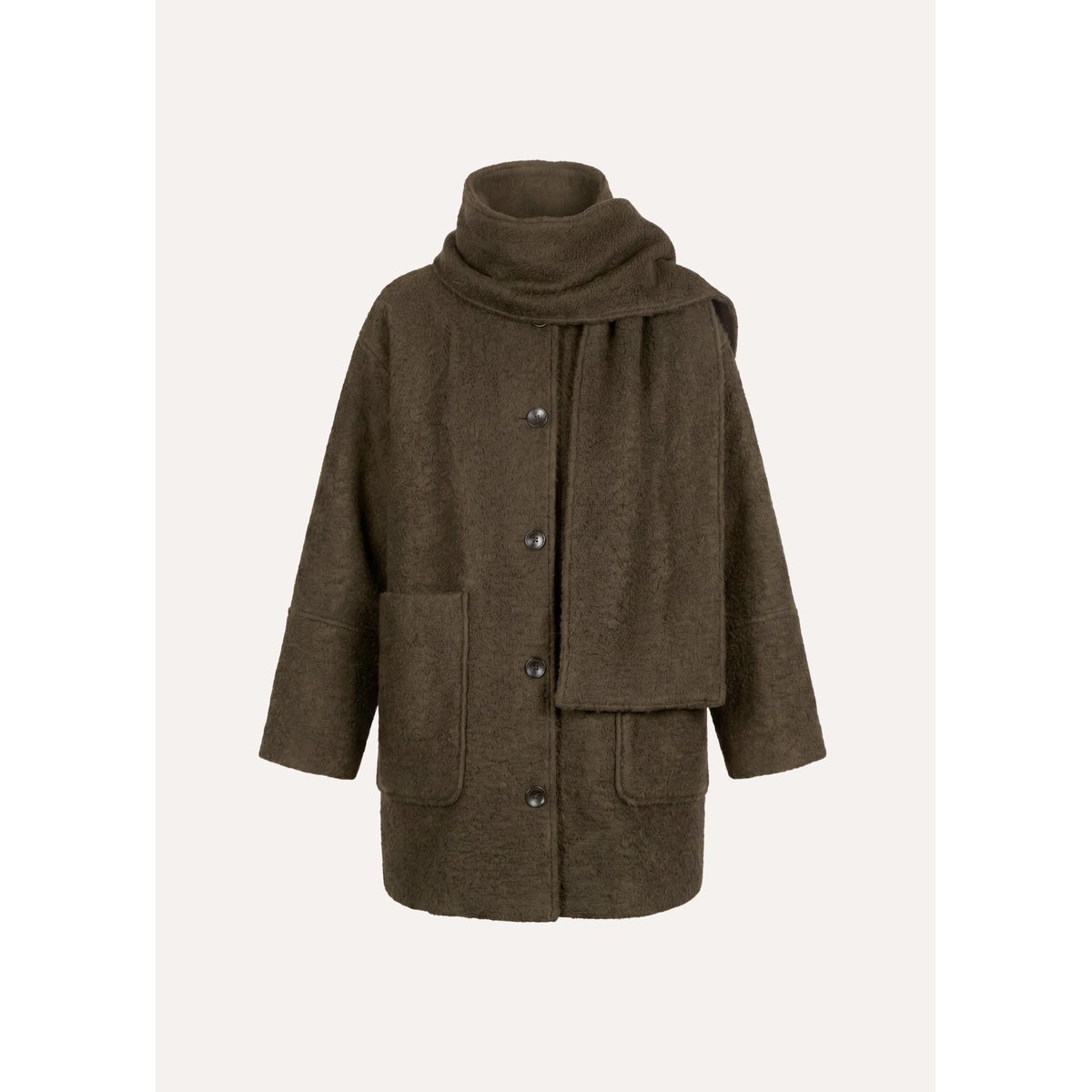 Manteau col montant en laine kaki, LA FEE MARABOUTEE