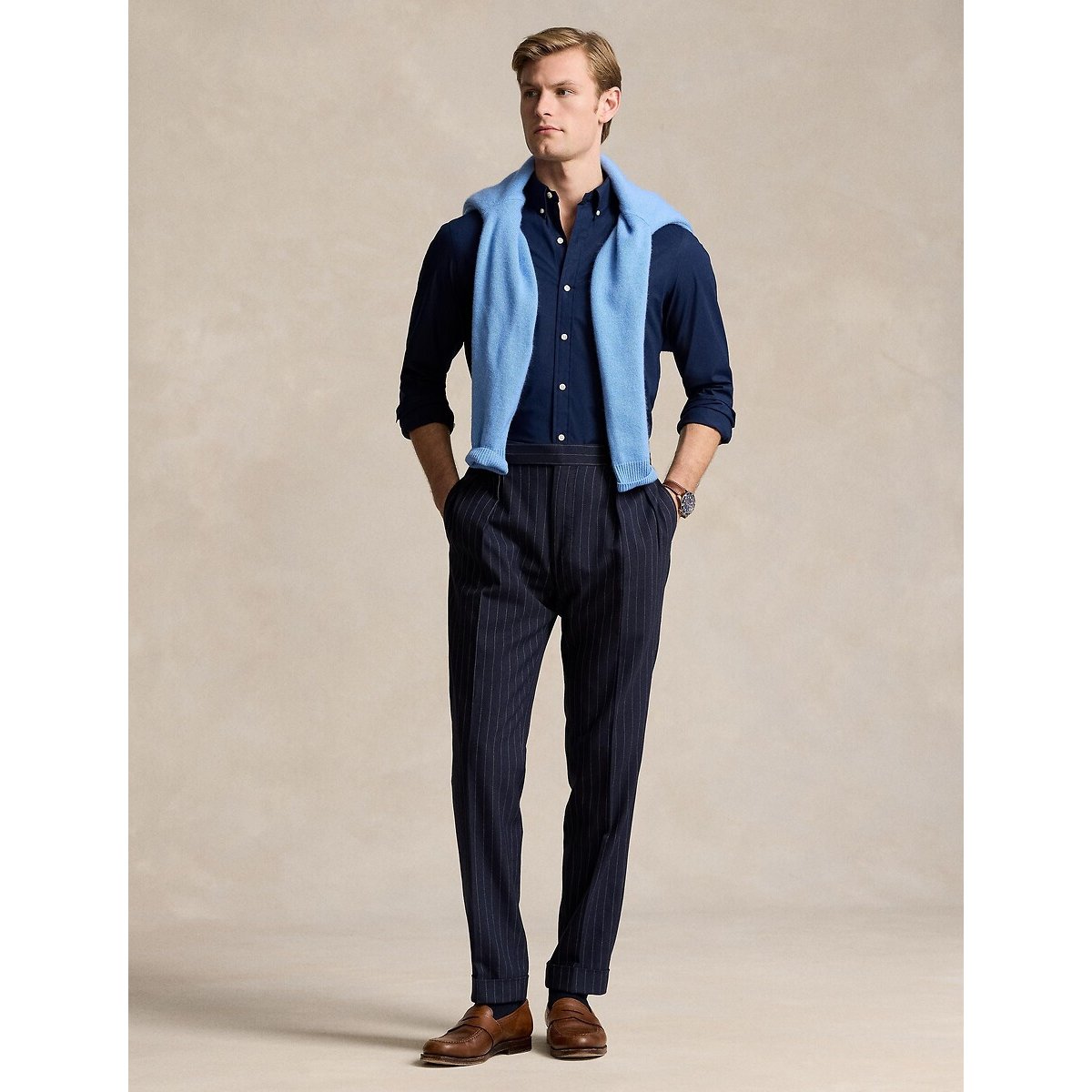 Overhemd in stretchpopeline, slim fit donkerblauw, POLO RALPH LAUREN