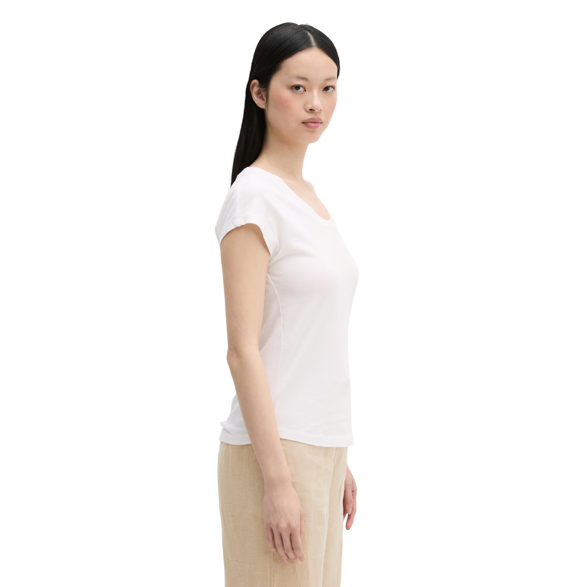 T-shirt regular en coton organique blanc, MARC O'POLO