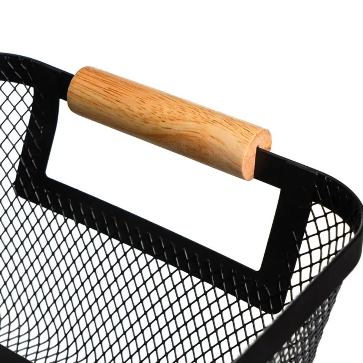 Set 2 paniers de rangement multiusage métal noir et bois 33x21x14cm noir, WADIGA