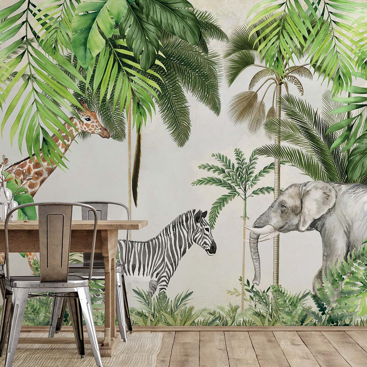 Papier peint enfant animaux de la jungle intissé, HEXOA