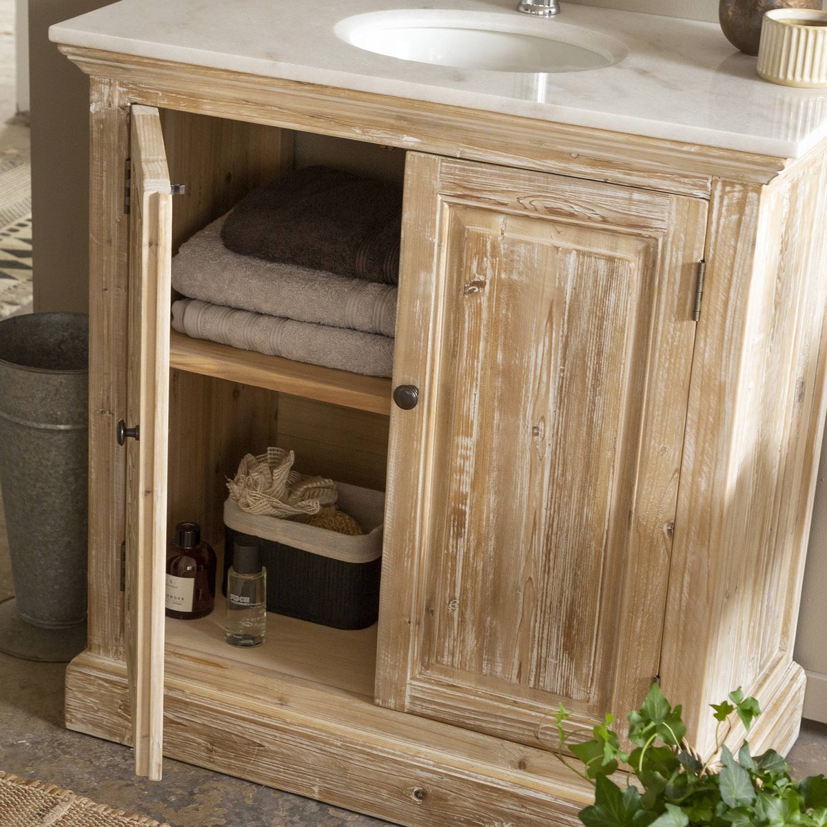 Meuble sous vasque en bois recyclé GEMMA bois clair, MADE IN MEUBLES 