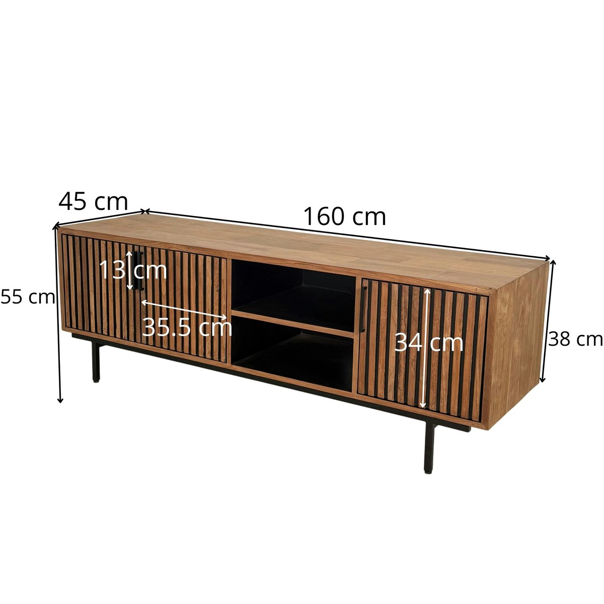 Meuble TV 3 portes 2 niches teck recyclé FANO bois naturel, PIER IMPORT