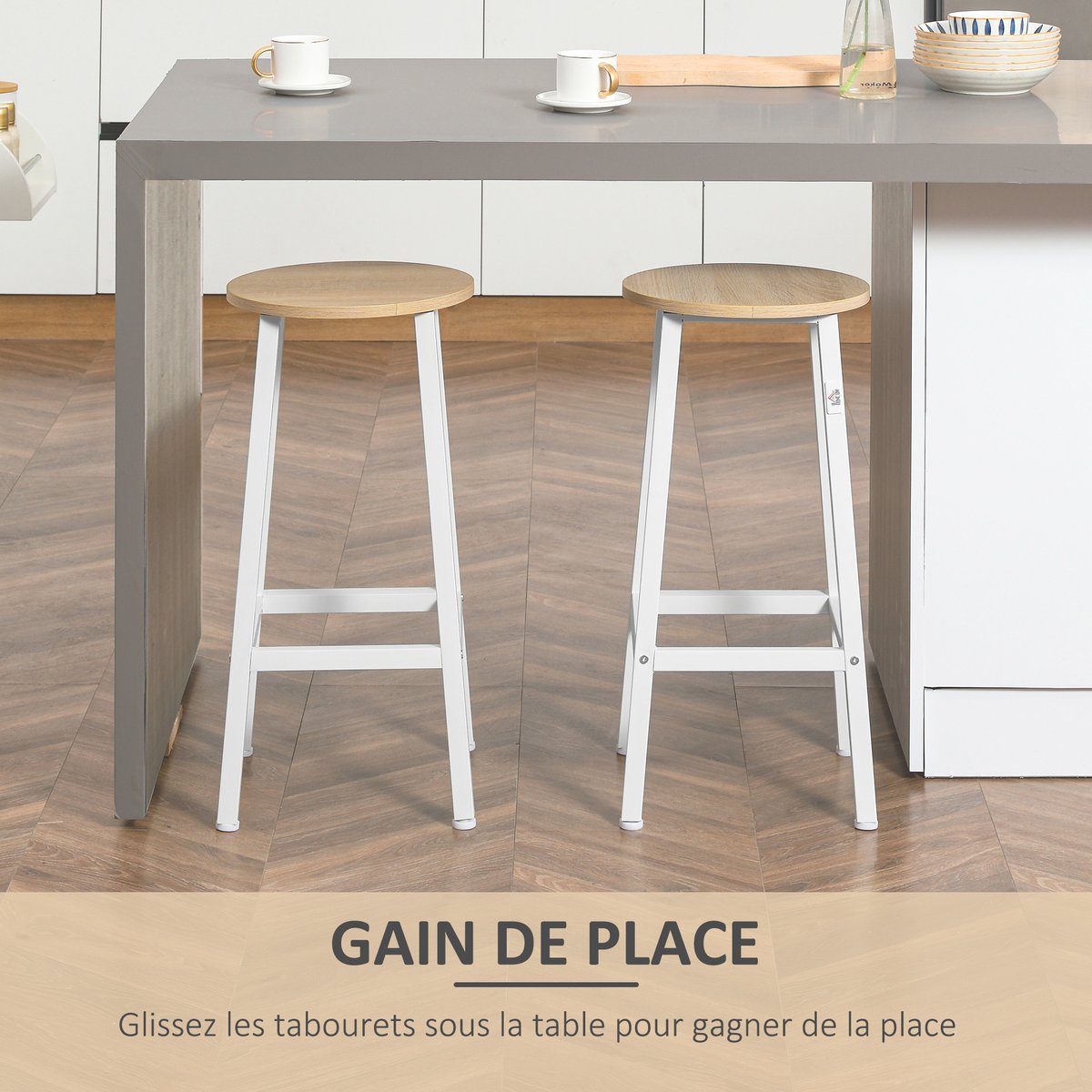 Tabouret de bar Panneau de particules Bois blanc, bois naturel, HOMCOM