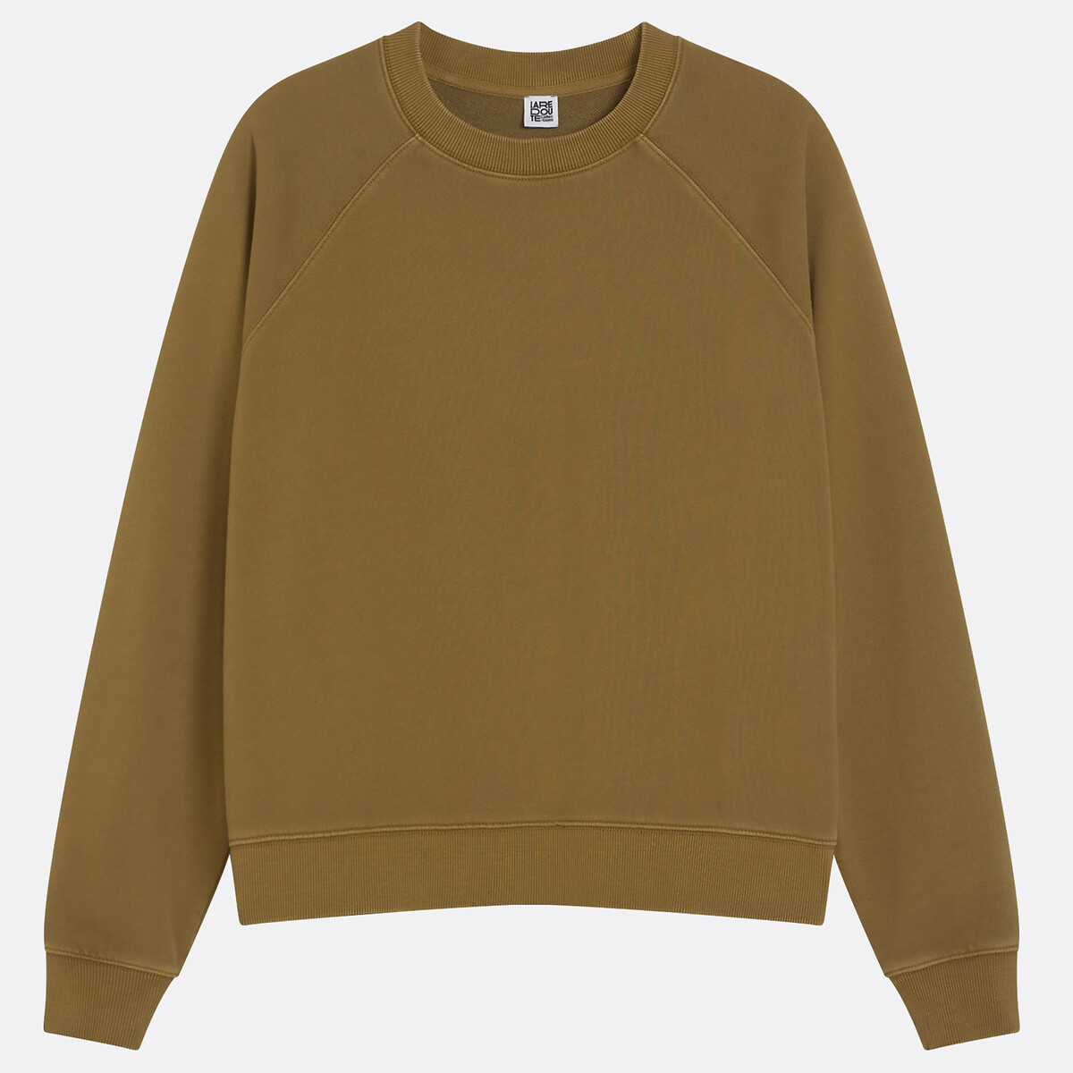 Sudadera de algodón de cuello redondo, con efecto desgastado verde bronce, LA REDOUTE COLLECTIONS