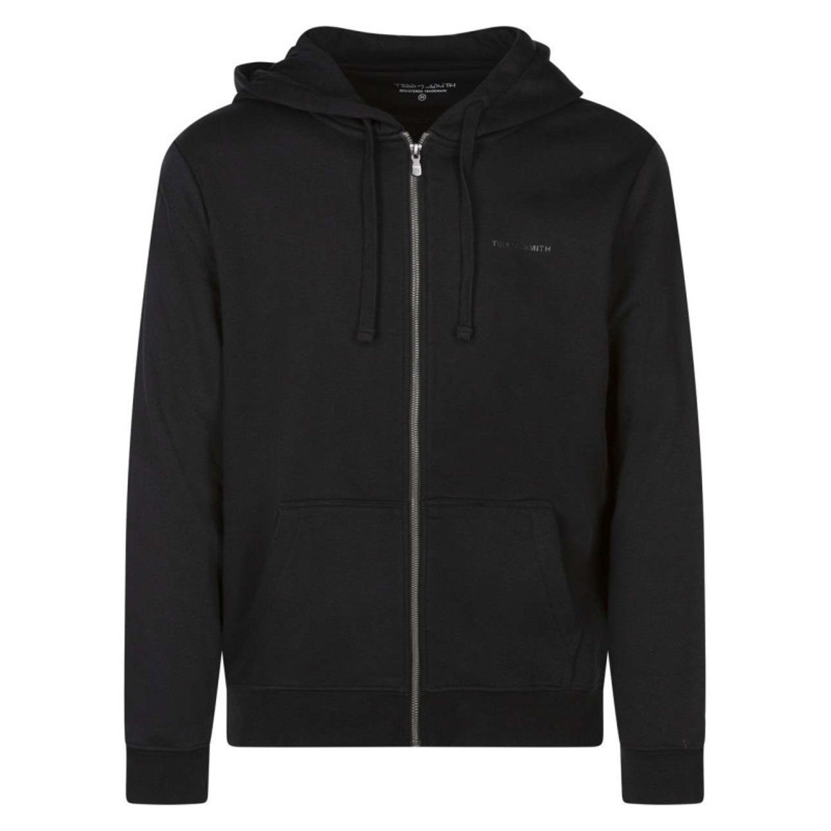 Sweat à capuche zippé en coton mélangé noir uni avec le nom de la marque noir, TEDDY SMITH