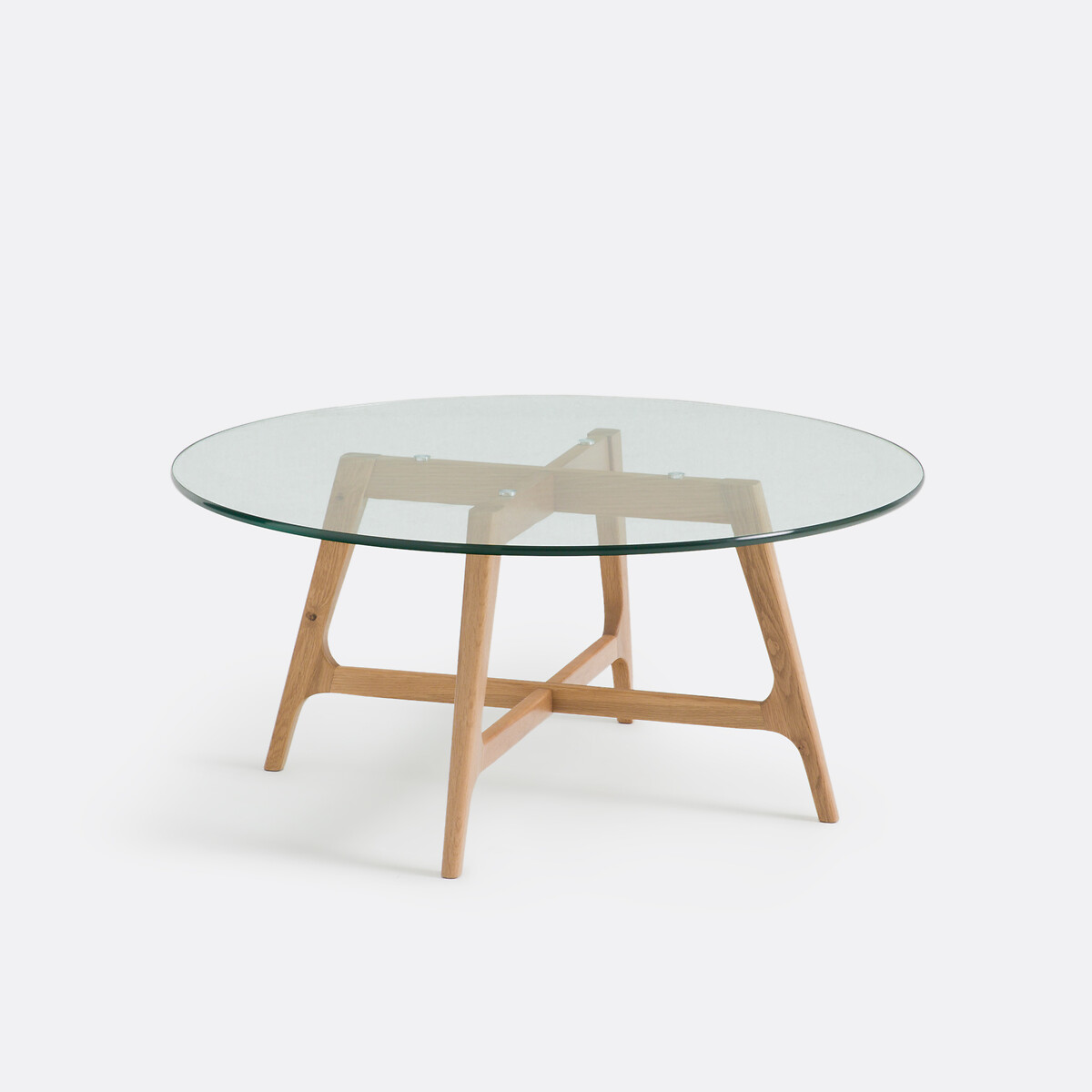 Table basse forme ronde, plateau verre, Zoleta chêne/verre transparent, LA REDOUTE INTERIEURS
