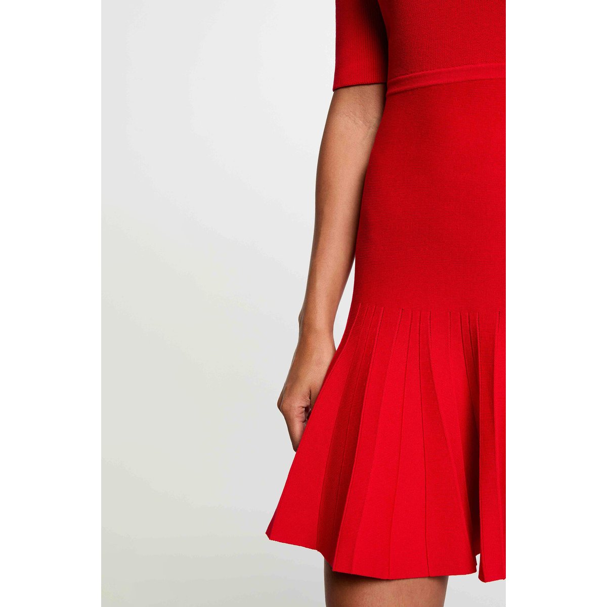 Robe tricot plissée rouge, MORGAN