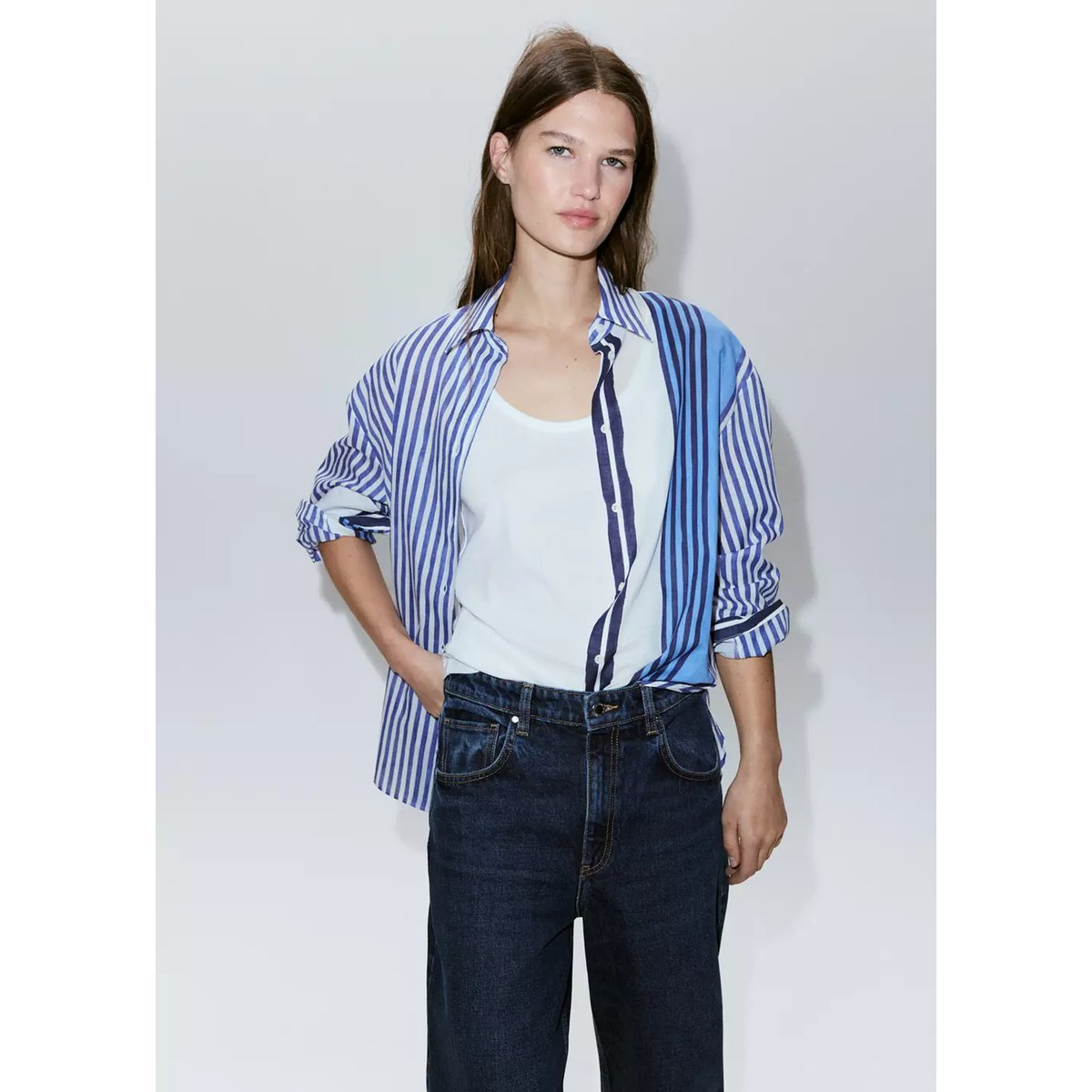 Chemise 100 % coton rayures bleu, MANGO