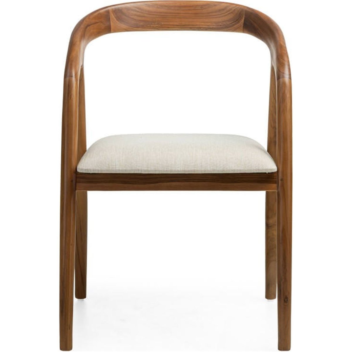 Chaise arrondie ONDE en teck massif bois naturel et crème, RECOLLECTION