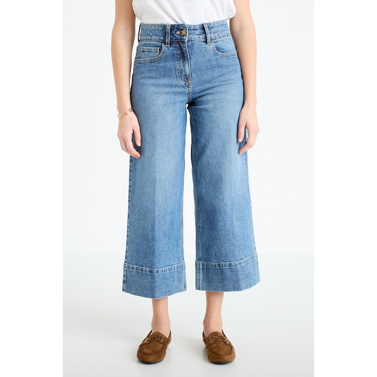 Jean wide leg cropped taille haute denim stone, CACHE CACHE