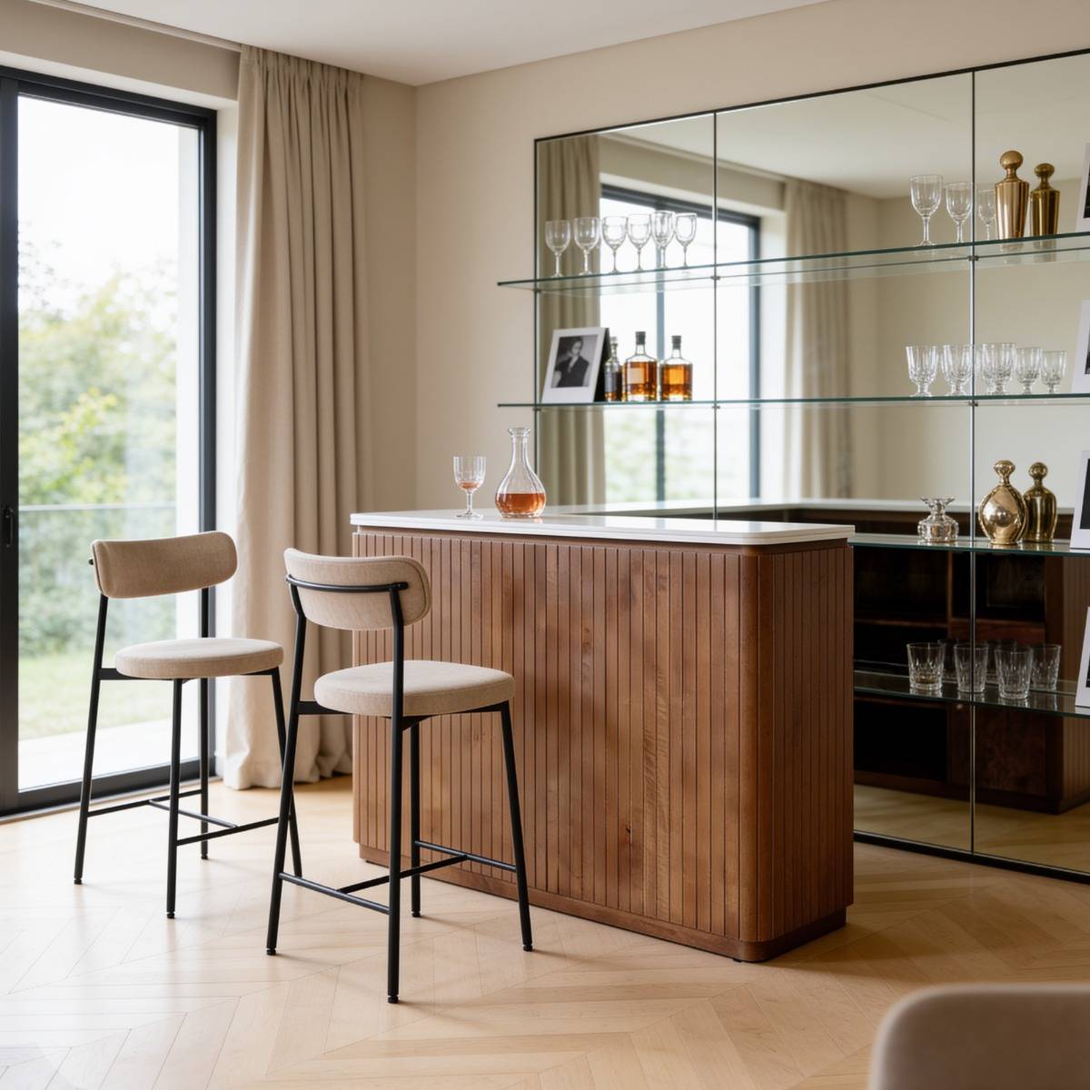 Meuble bar en bois de manguier et marbre MARION bois foncé, MADE IN MEUBLES