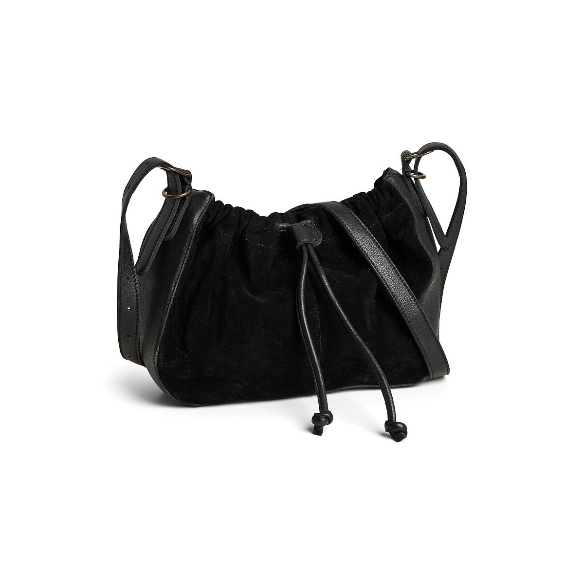 Sac à main cross body, en cuir lisse et en cuir suédé, Alma noir, PIECES