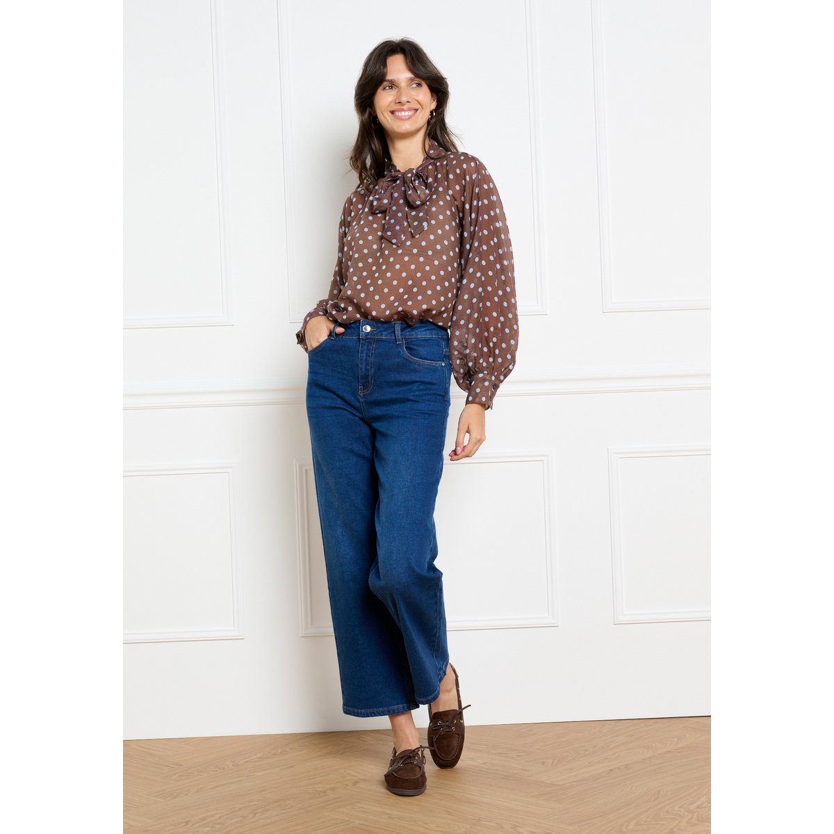 Blouse à lavallière brun fonce chocolate, LOLALIZA