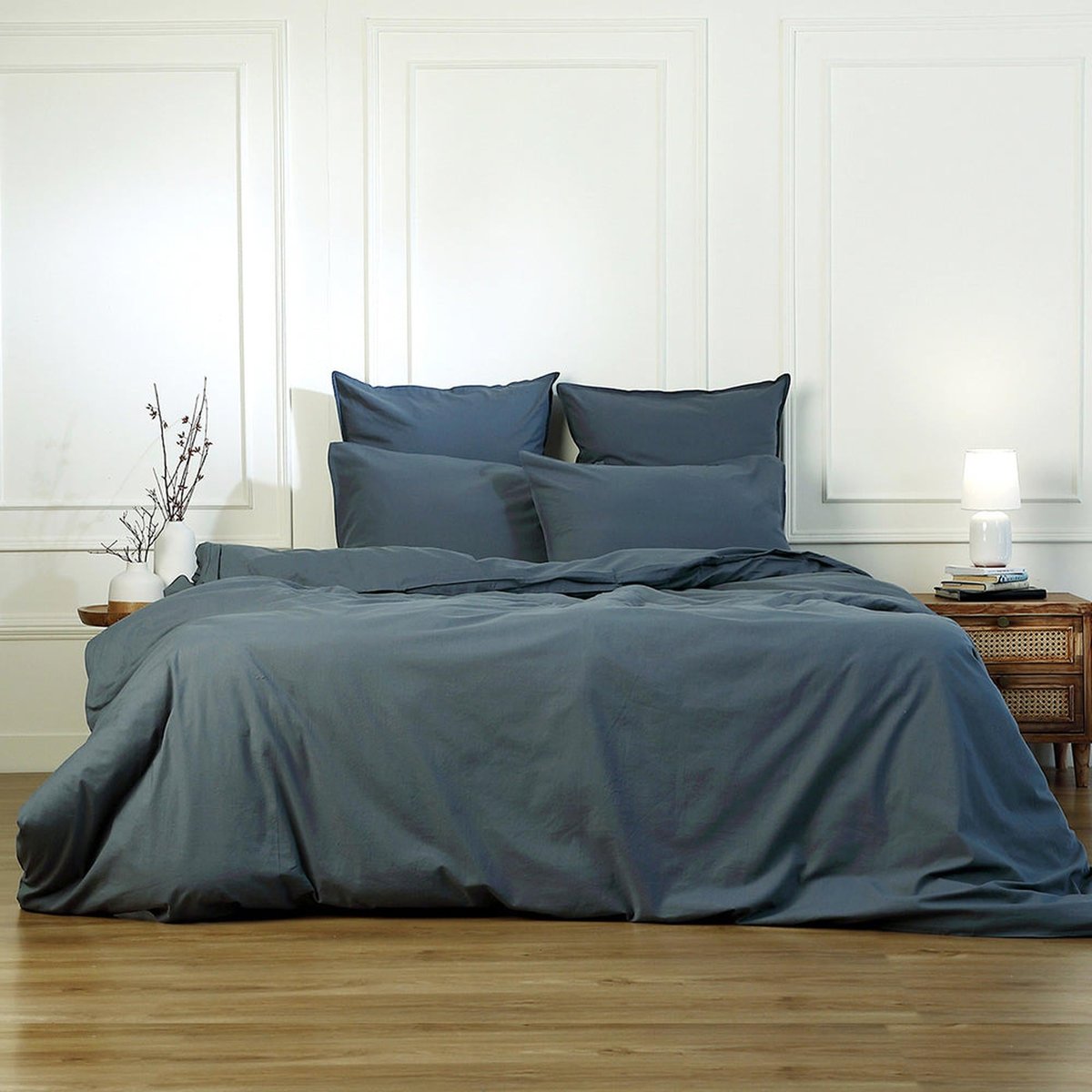 Housse de couette coton lavé LUNA bleu orage, FEBRONIE