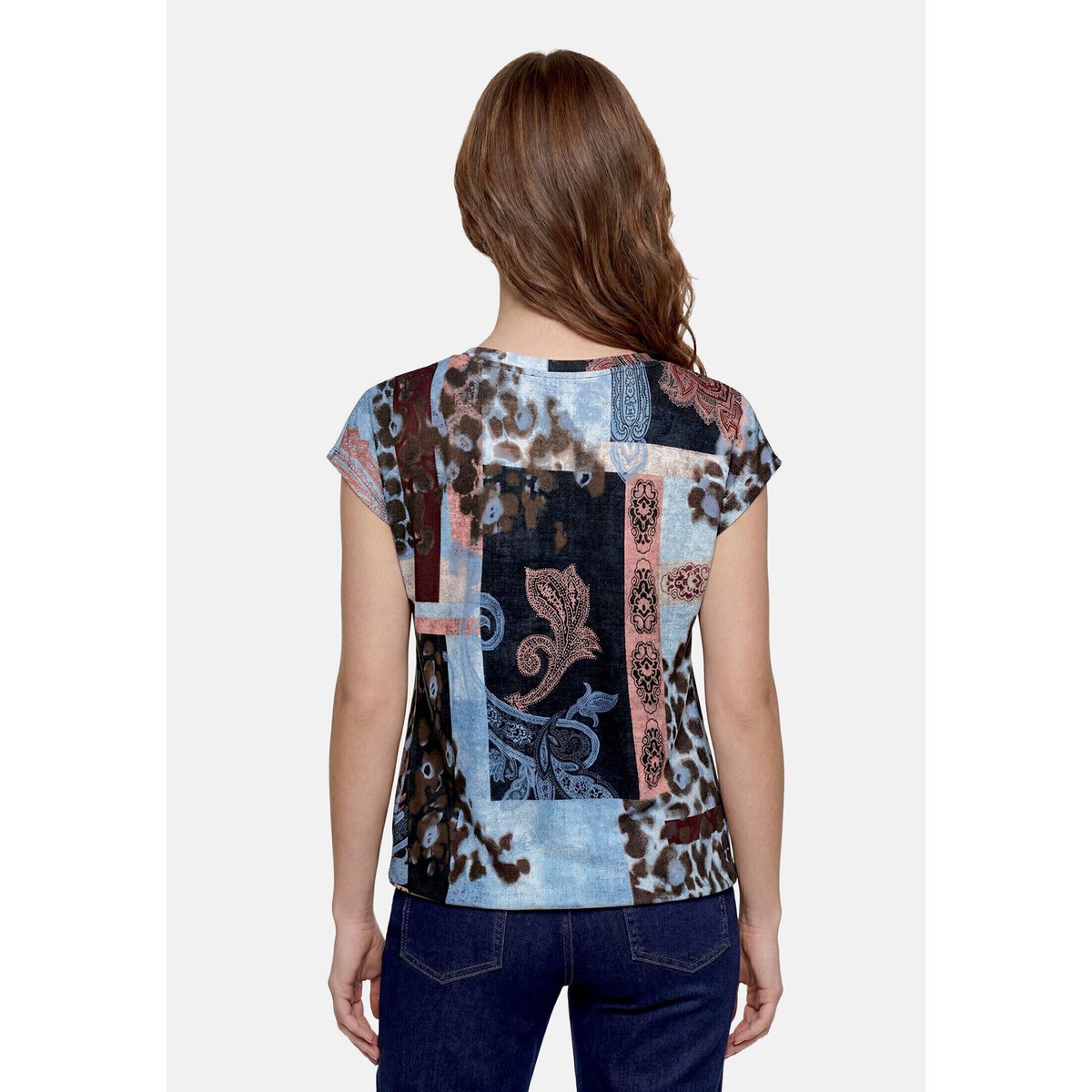 T-shirt façon blouse à cordon coulissant sous tunnel bleu/rouge, BETTY BARCLAY