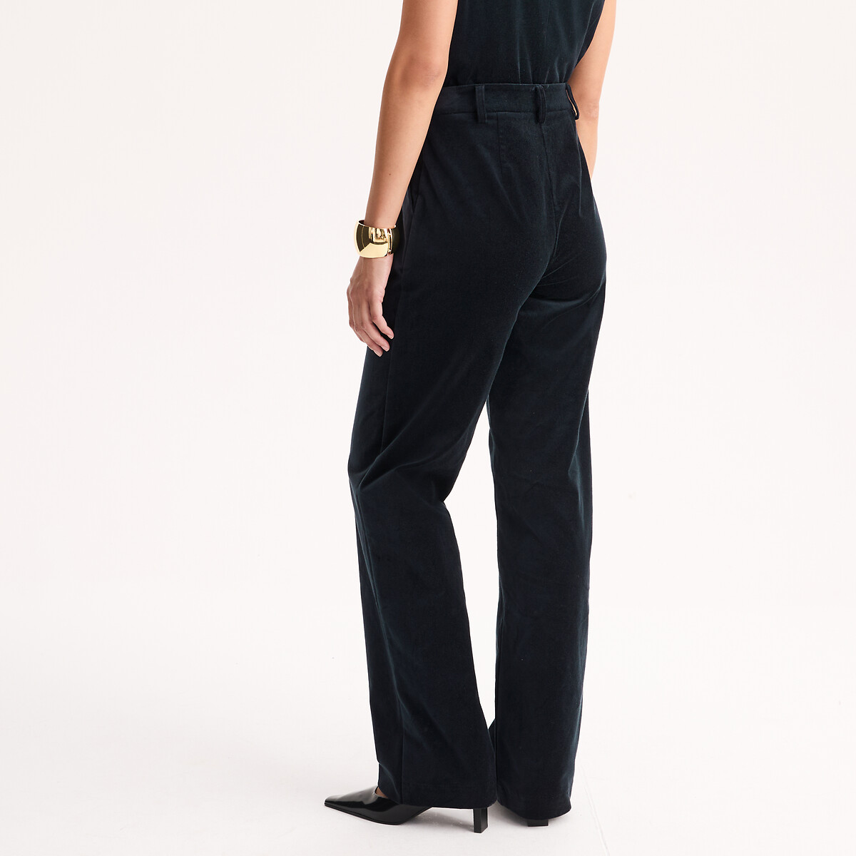 Pantalon large en velours lisse bleu marine, ANNE WEYBURN