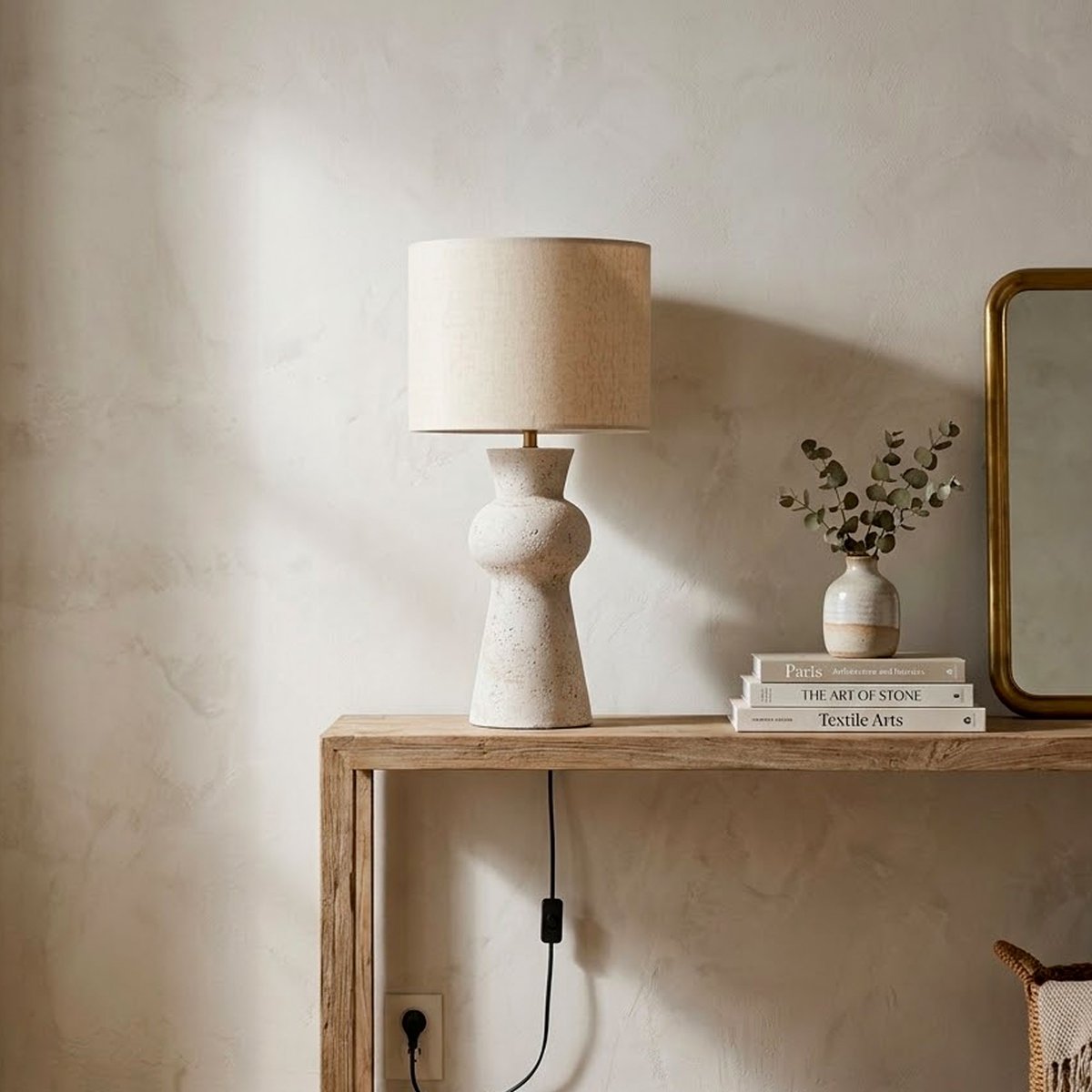 Lampe à poser en ciment gris et abat-jour lin beige 28x28x54.5cm gris, WADIGA