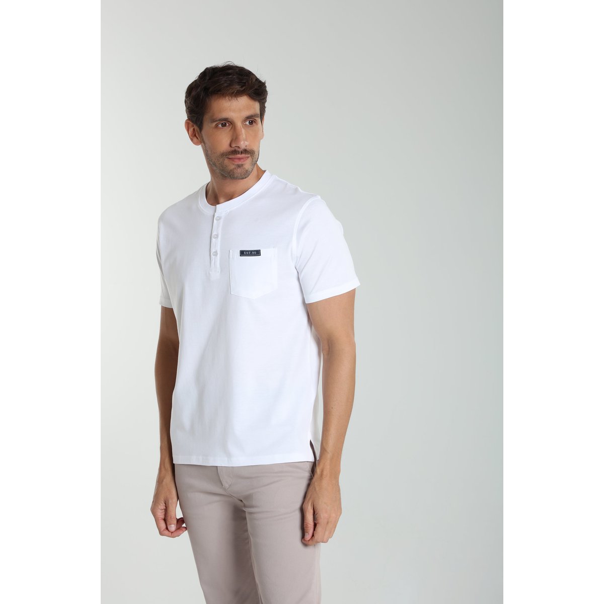 T-shirt manches courtes coton HENLEY blanc, GENTLEMAN FARMER