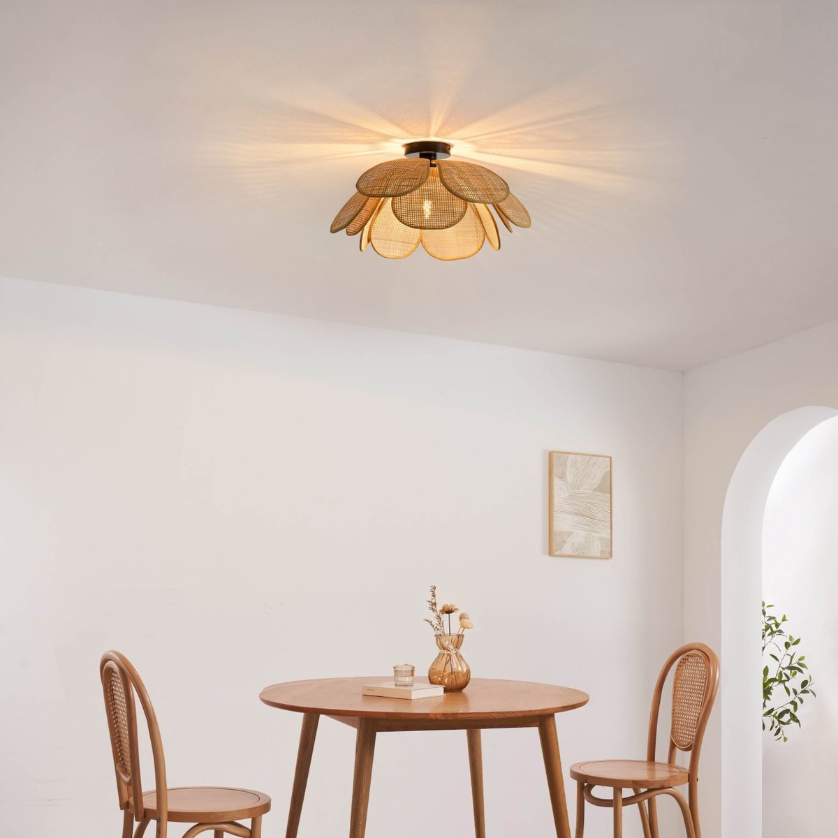 Plafonnier pétales en rotin - MARIELLA beige, KOSILUM