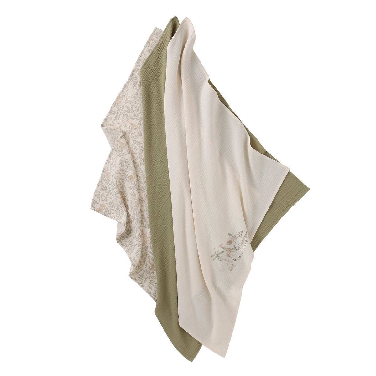 Lot de 3 langes en gaze de coton BABYLON beige imprimé, VERTBAUDET