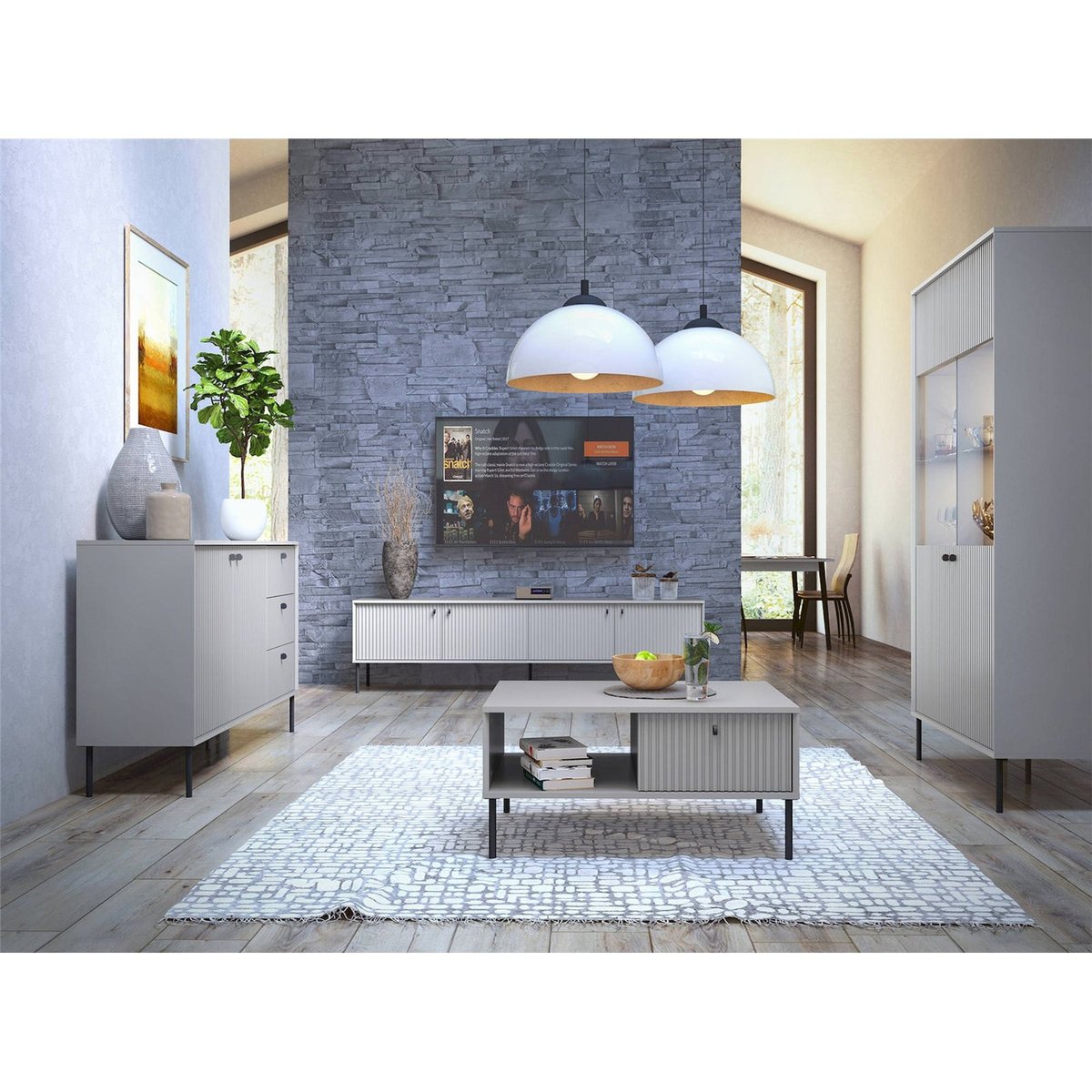 Buffet 2 portes 3 tiroirs collection ZEITO gris et noir, RECOLLECTION