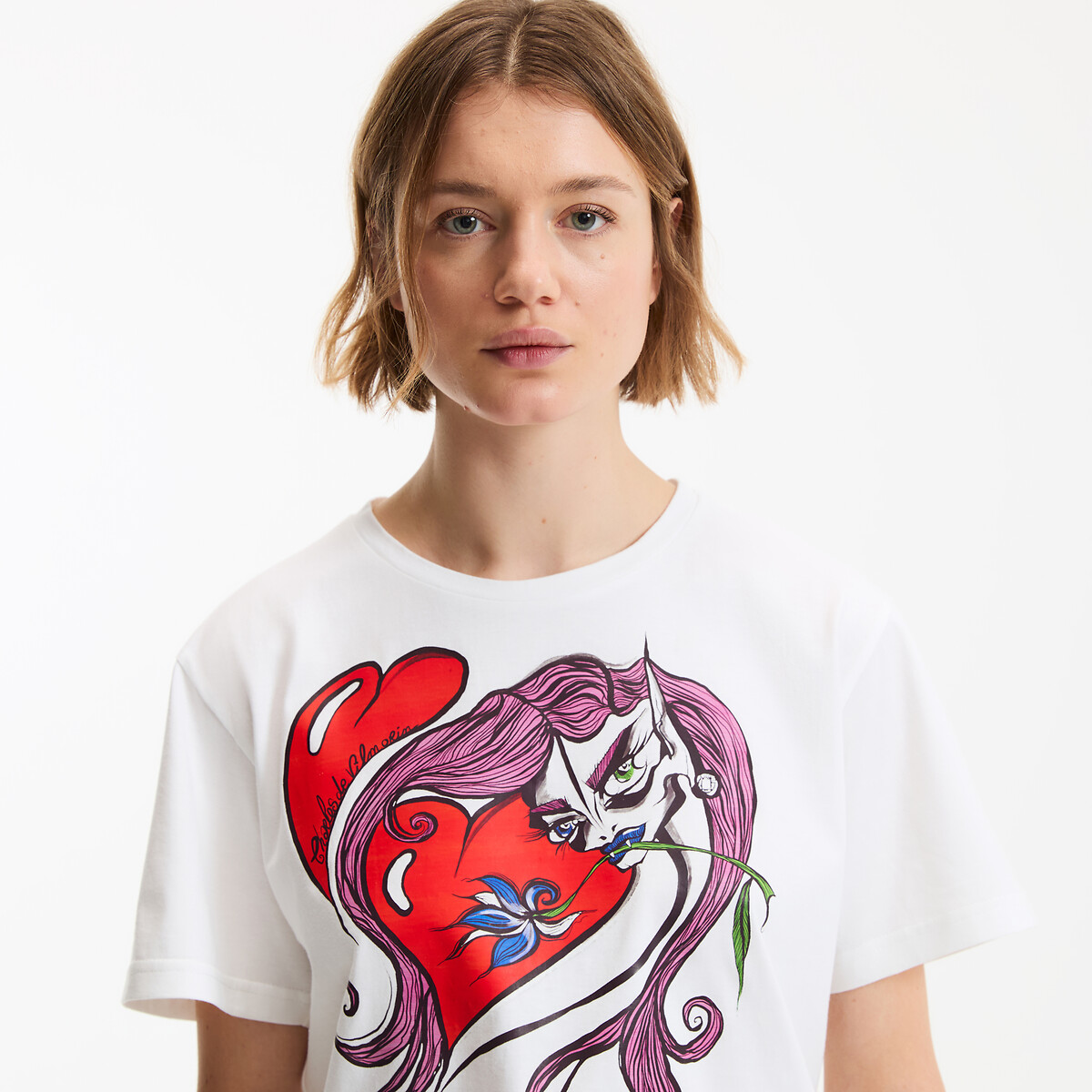 T-shirt, col rond, manches courtes, imprimé graphique blanc, CHARLES DE VILMORIN X LA REDOUTE