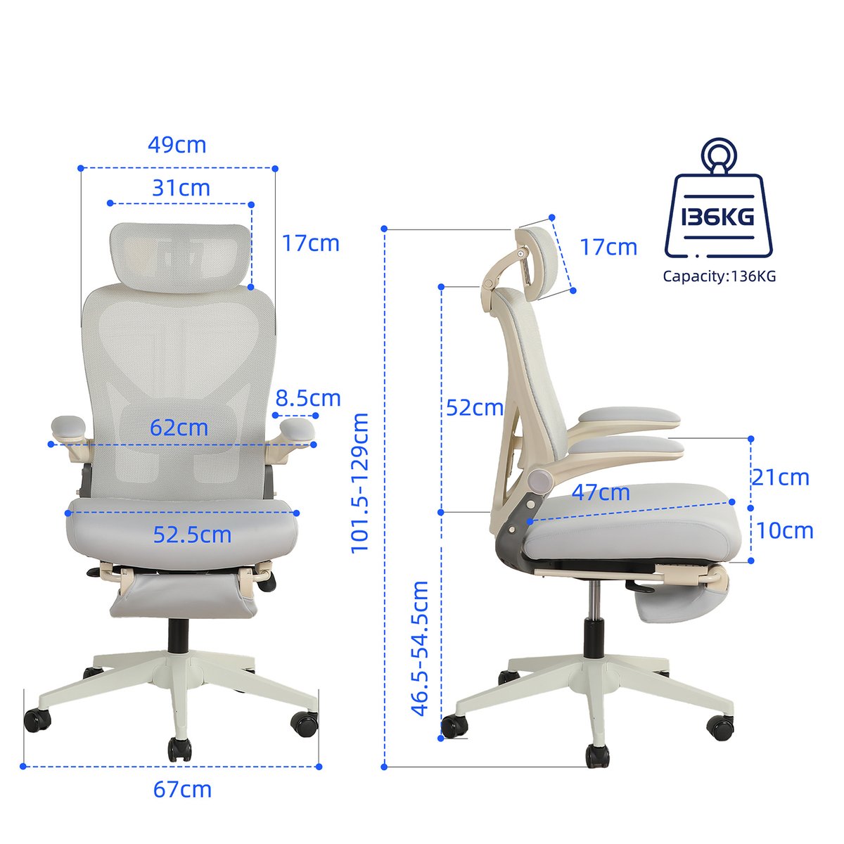 Fauteuil de bureau ergonomique en maille, VONGER gris, MEUBLES COSY