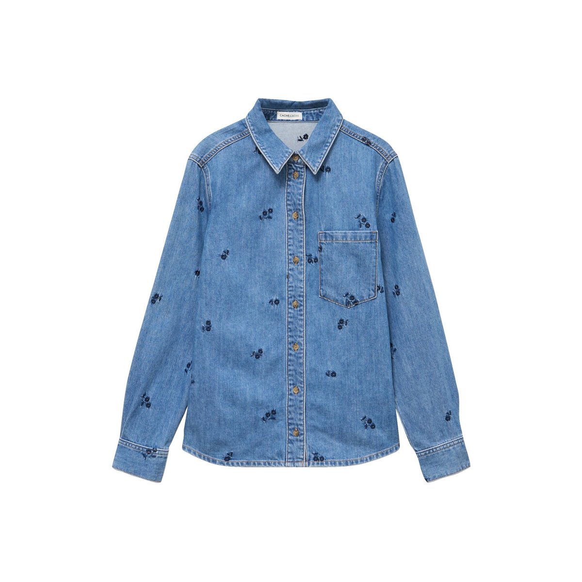 Chemise droite courte manches longues bleu, CACHE CACHE