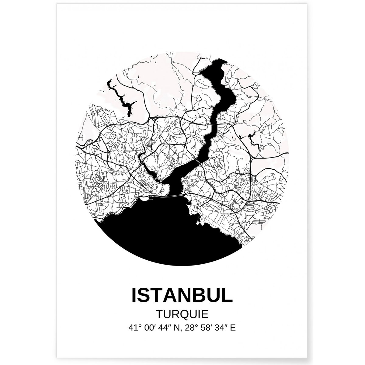 Affiche Carte Istanbul blanc, L'AFFICHERIE