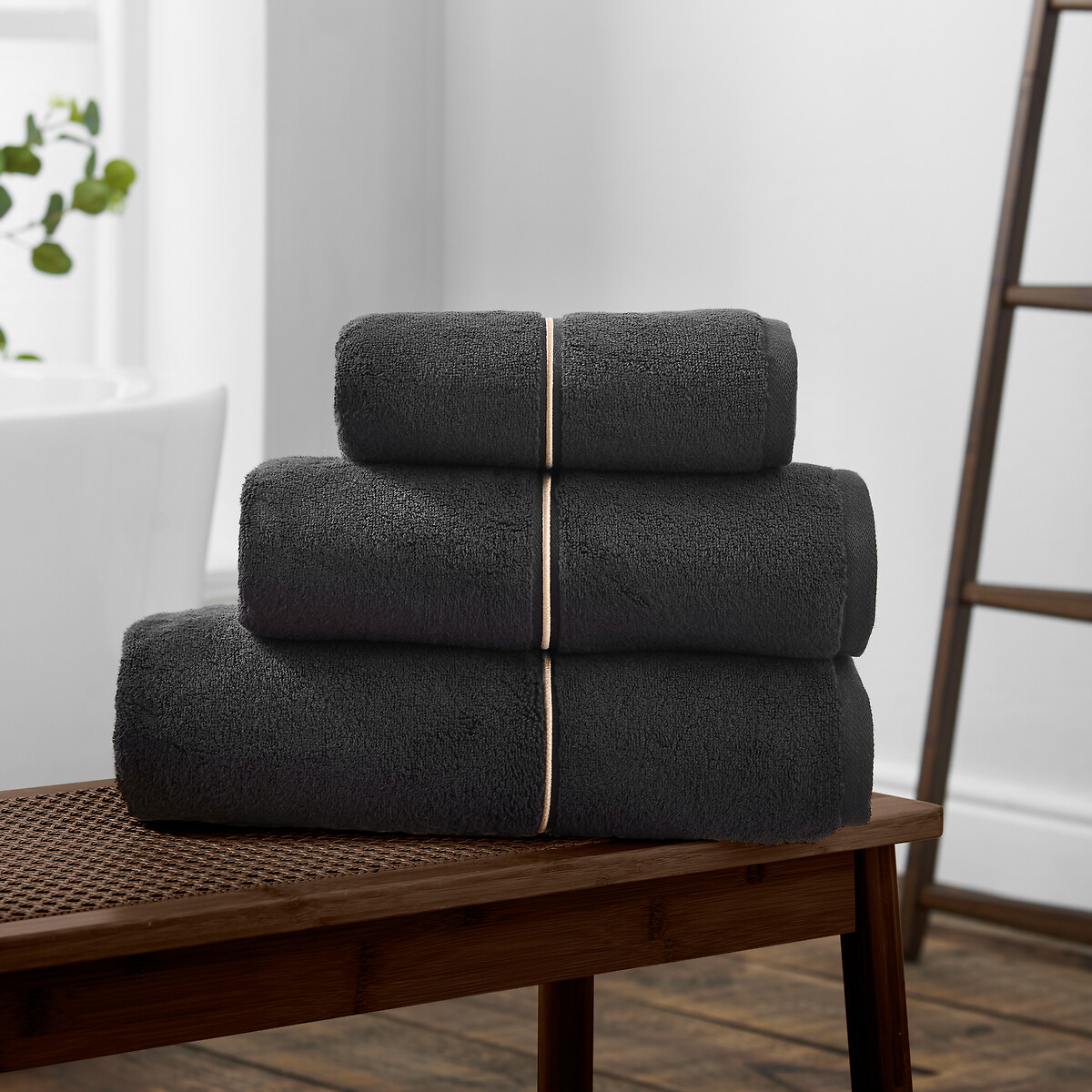 Zero Twist Satin Stitch Cotton Bath Sheet black, BIANCA FINE LINENS