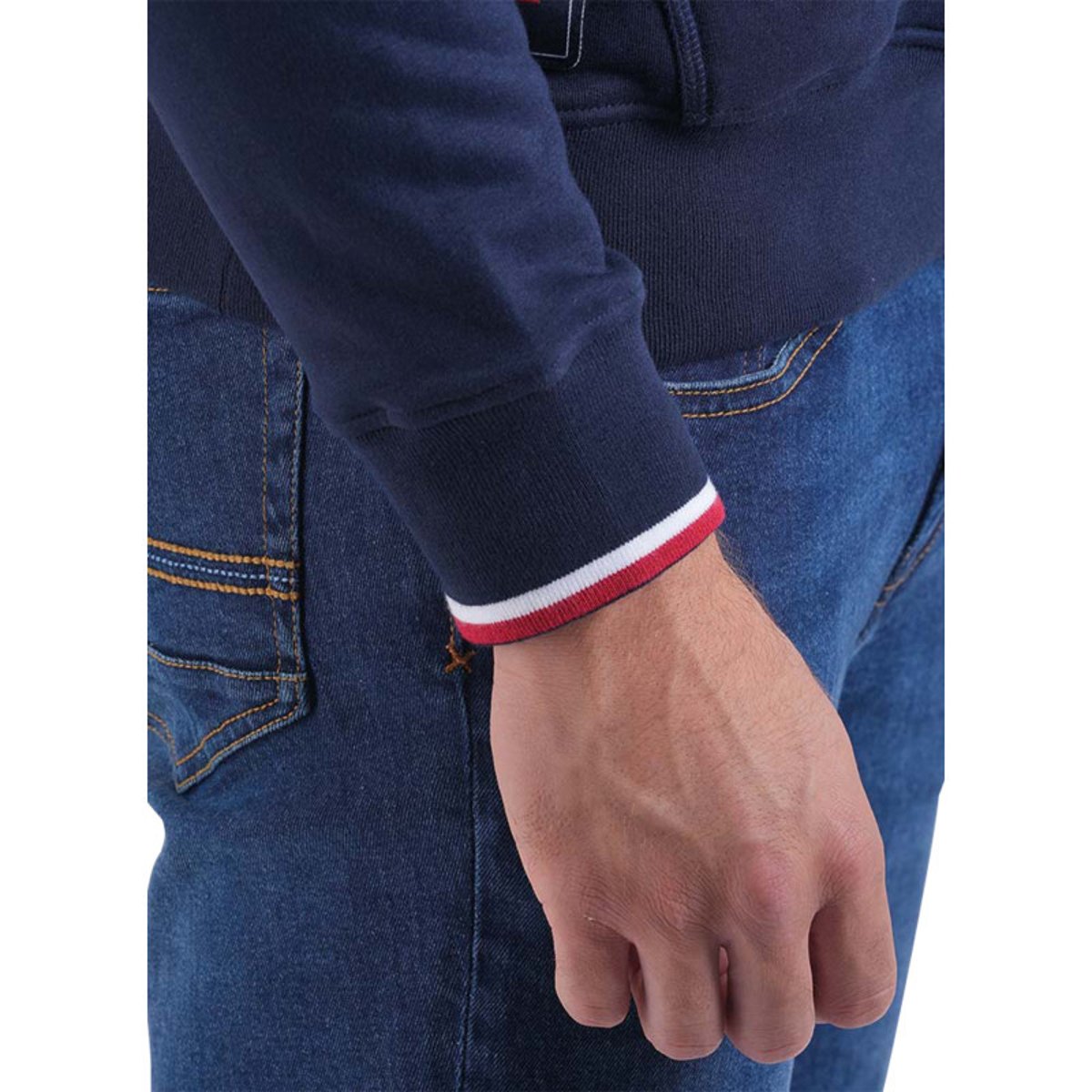 Sweat marine uni avec une coupe droite un col à capuche et des manches longues marine, RUCKFIELD