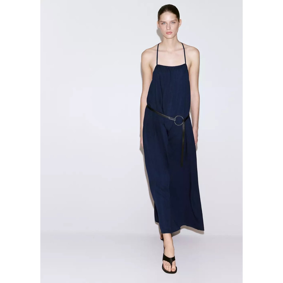 Robe en lyocell dos ouvert bleu foncé, MANGO