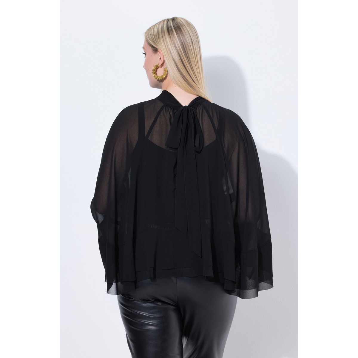 Blouse esprit cape en mousseline noir, ULLA POPKEN