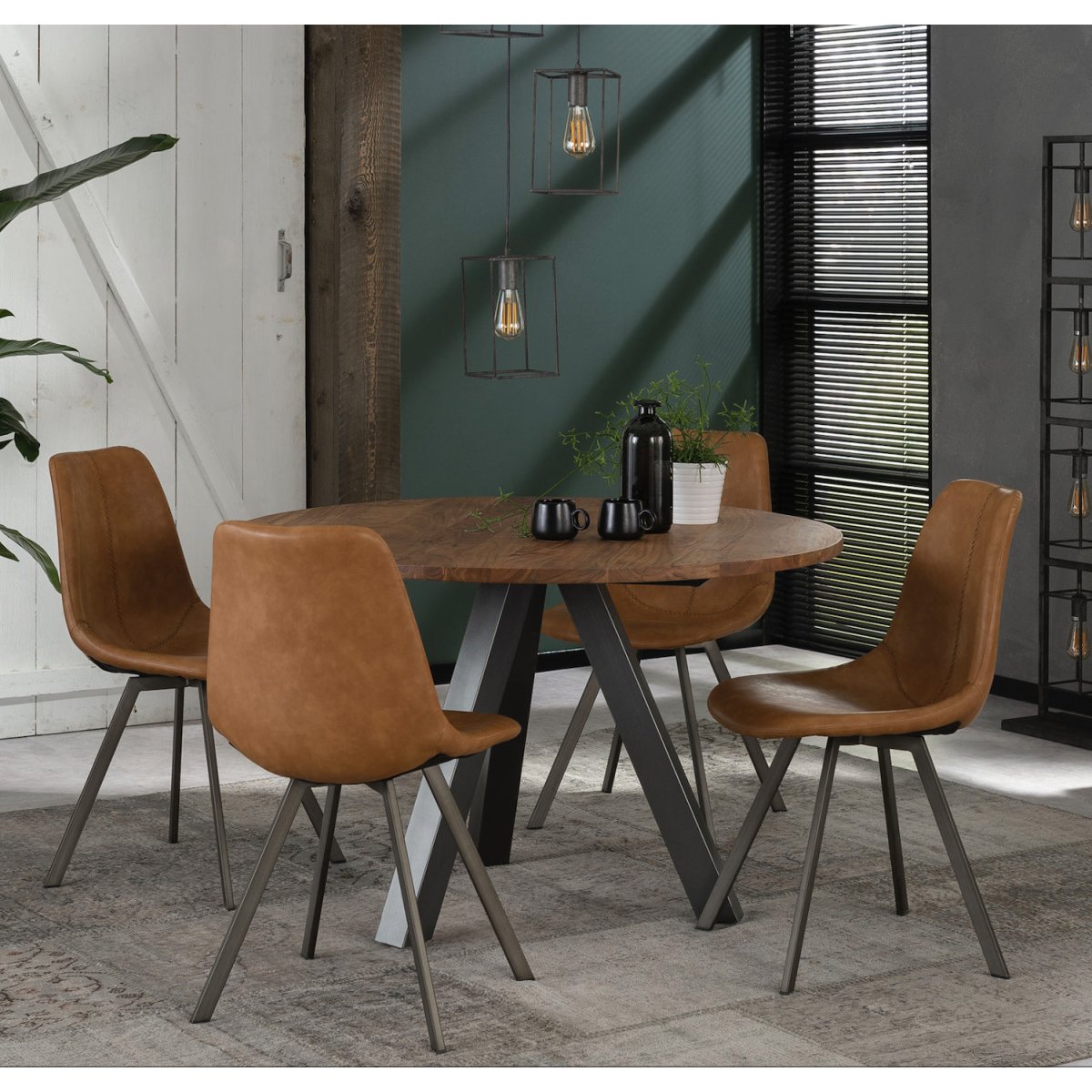 Chaise de repas avec pieds en acier et assise en cuir - SLAM cognac, MATHI DESIGN