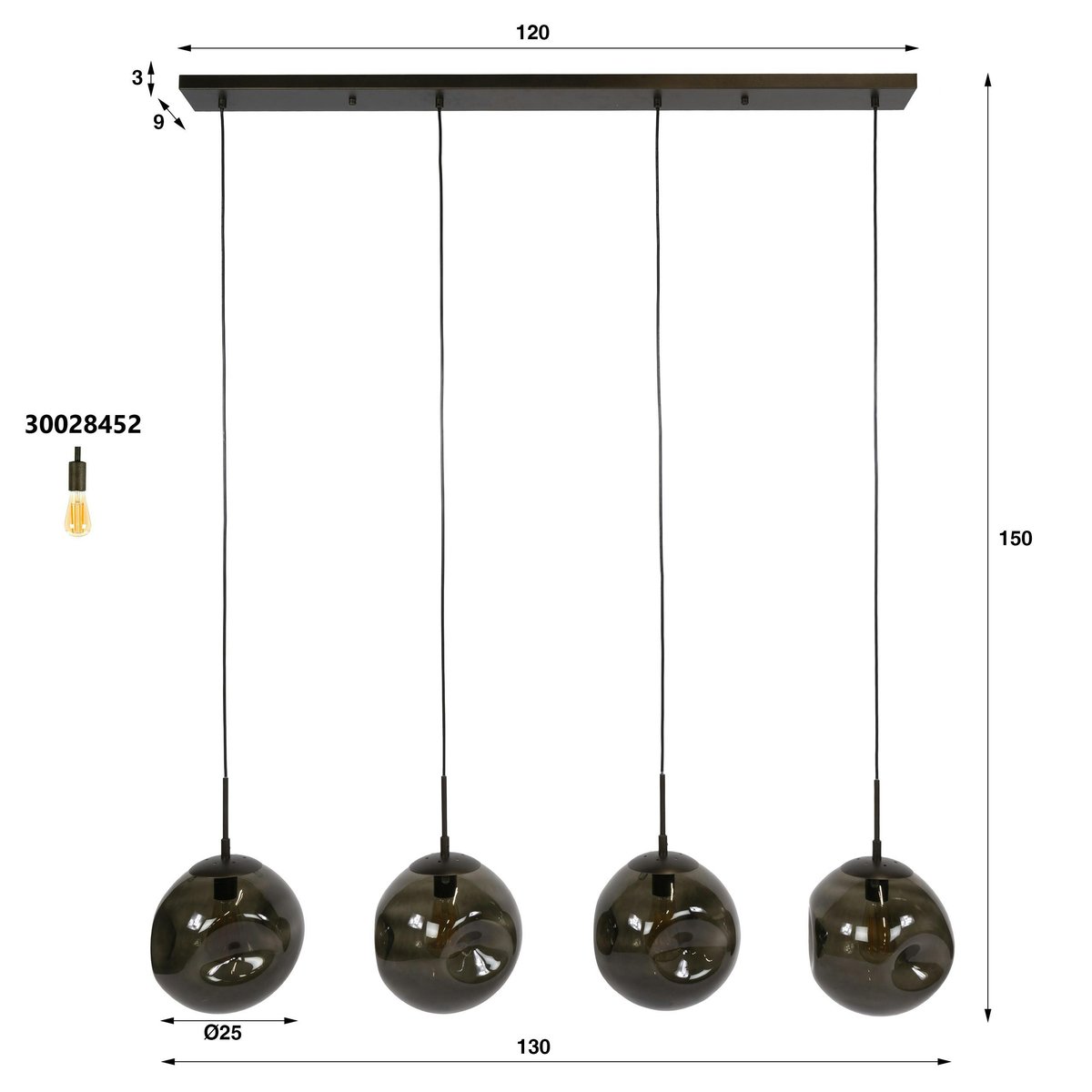 Suspension îlot cuisine vintage 4 globes verre brun NIAGARA marron, PIER IMPORT