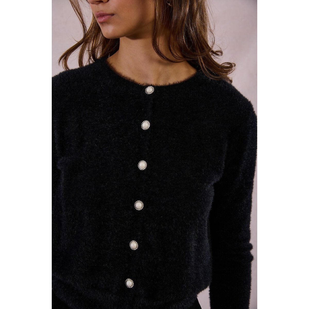 Fitted Button Detail Cardigan black, MOLLY BRACKEN