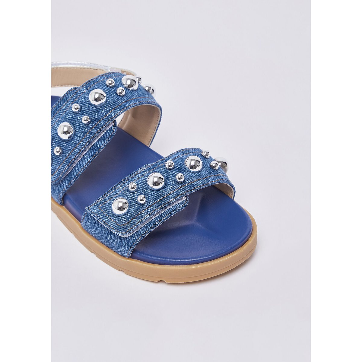 Sandales en toile denim avec clous bleu foncé, LIU JO