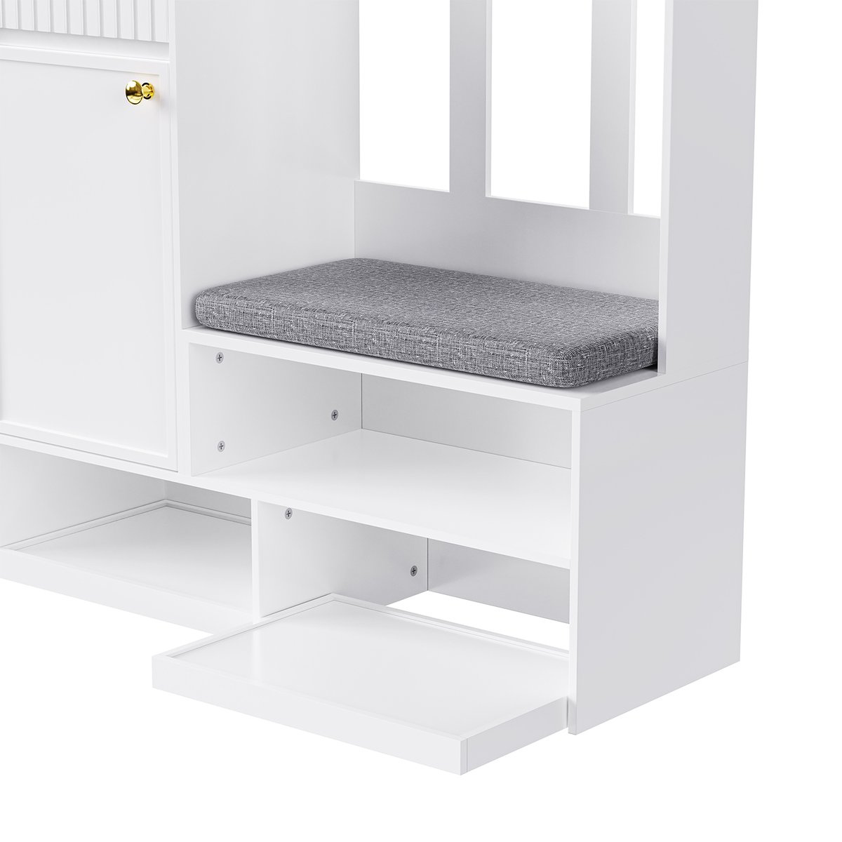 Vestiaire d'entrée avec banc et rangement, PORTER-B blanc, MEUBLES COSY